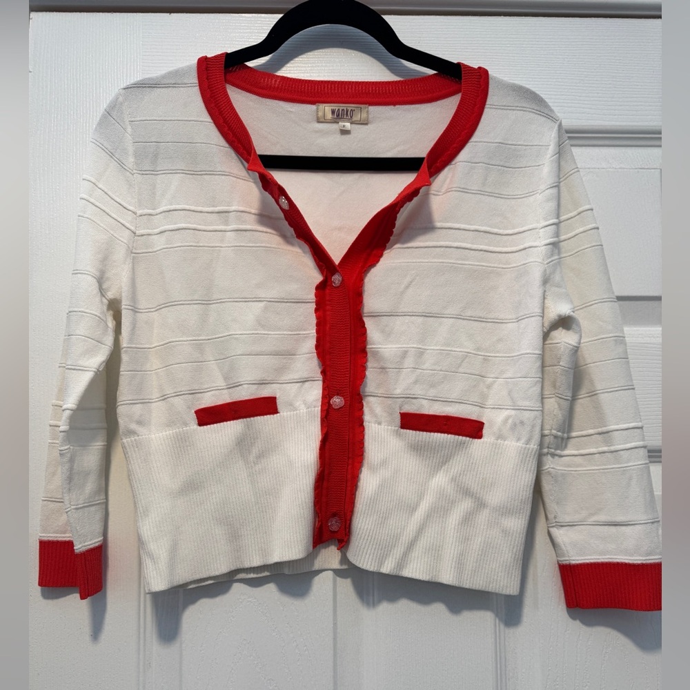 White and blood orange feminine spring Cardigan women’s Small